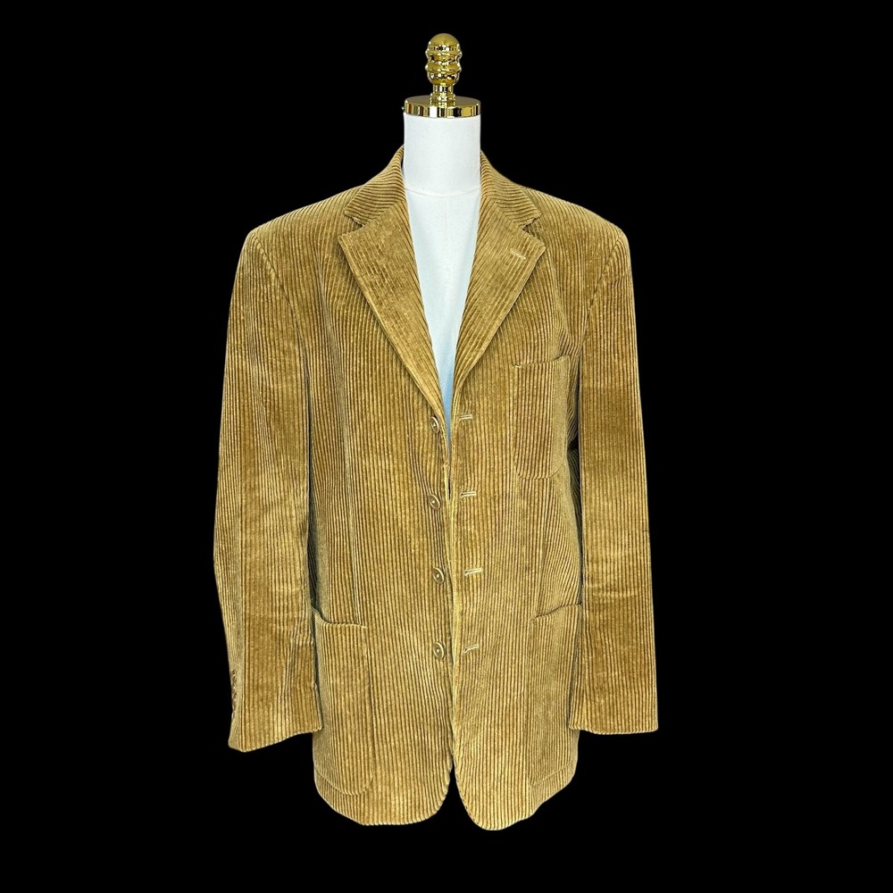 Vintage J. Peterman Company Mens 42 Corduroy Blazer 3 Button Tan Lexington KY